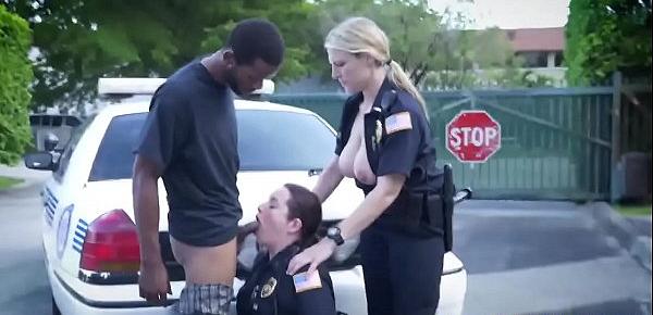  Busty policewomen abusing black stud outdoors